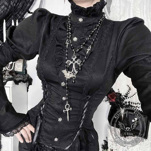 Gothic Bell Sleeve Slim Fit Versatile Lace-Up Shirt