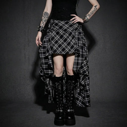 Gothic Black And White Checkered Irregular Skirt