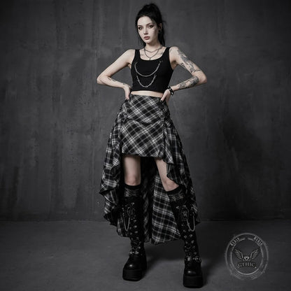 Gothic Black And White Checkered Irregular Skirt