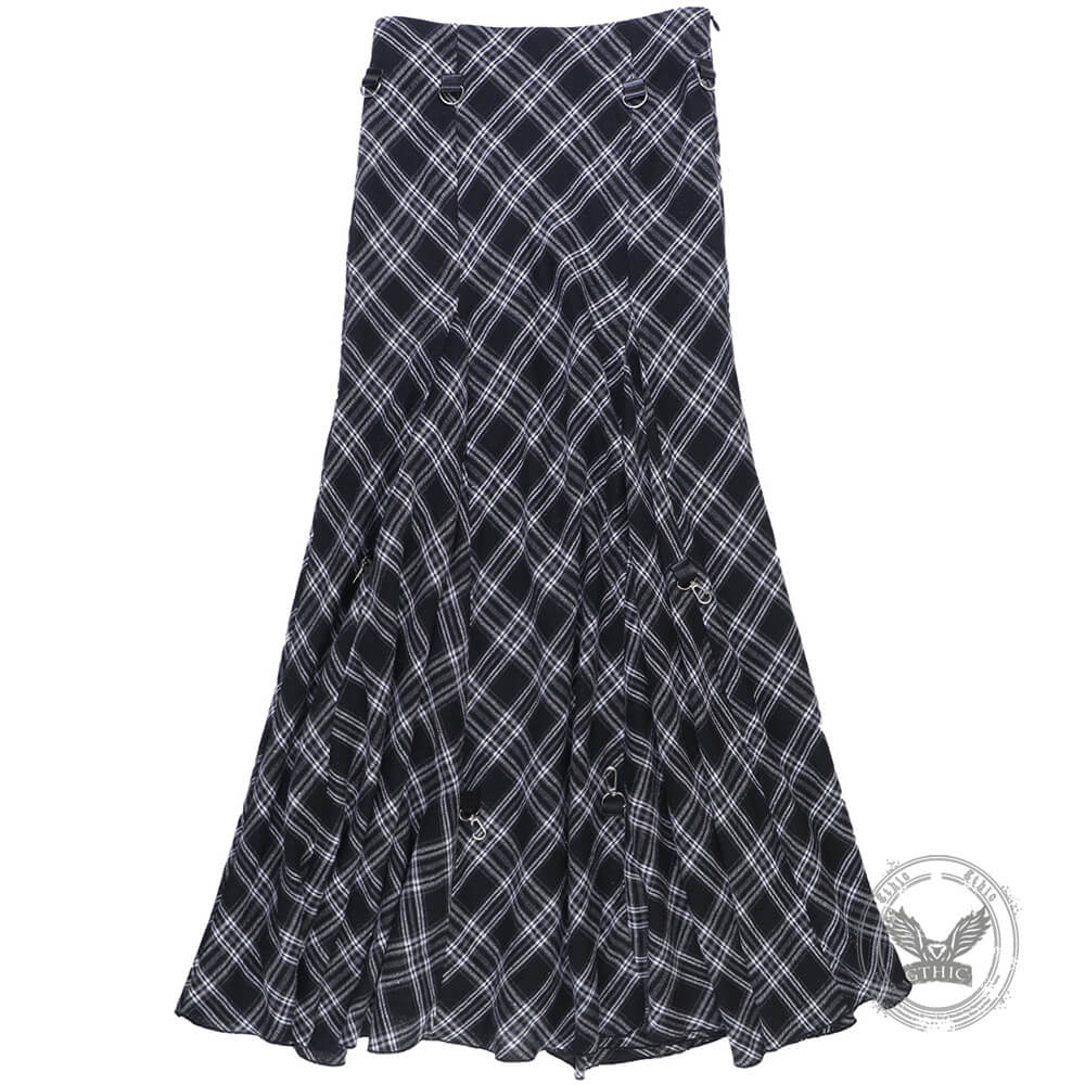 Gothic Black And White Checkered Irregular Skirt