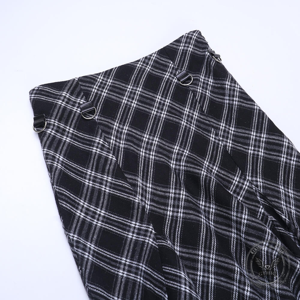 Gothic Black And White Checkered Irregular Skirt