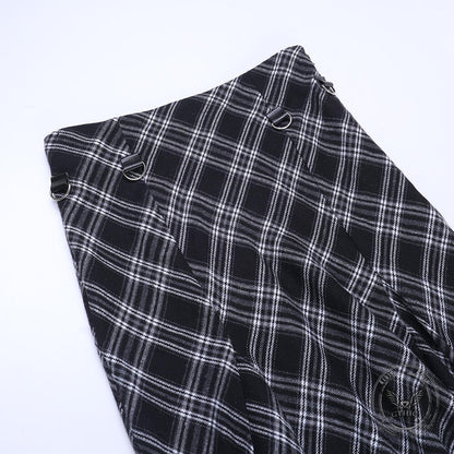 Gothic Black And White Checkered Irregular Skirt
