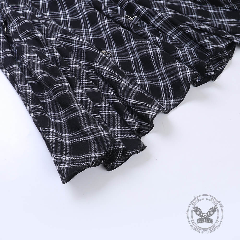 Gothic Black And White Checkered Irregular Skirt