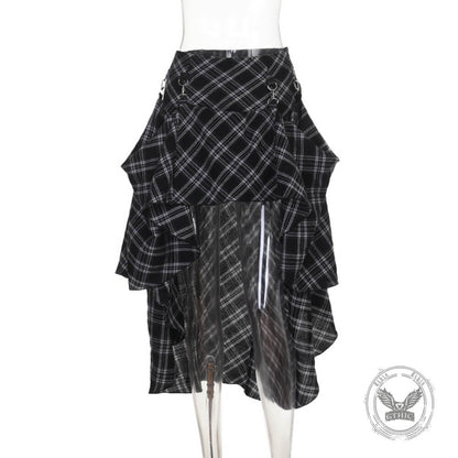 Gothic Black And White Checkered Irregular Skirt