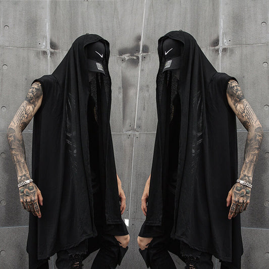 Gothic Black Sleeveless Hooded Cape Coat