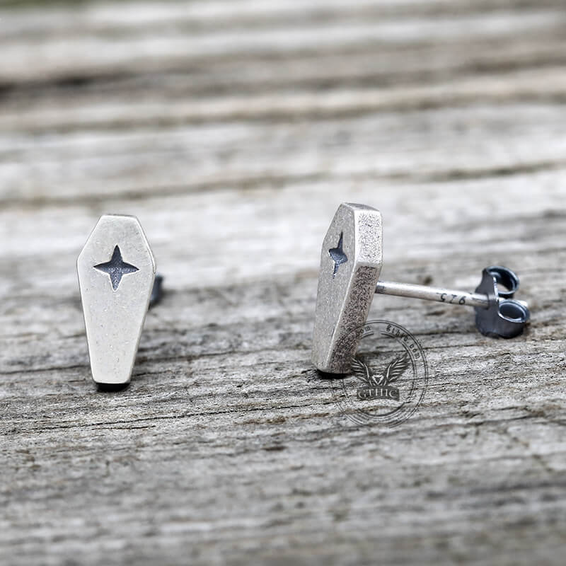 Gothic Coffin Cross Stud Earring in Sterling Silver