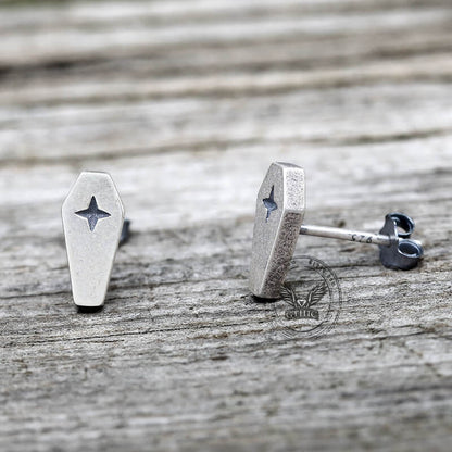 Gothic Coffin Cross Stud Earring in Sterling Silver
