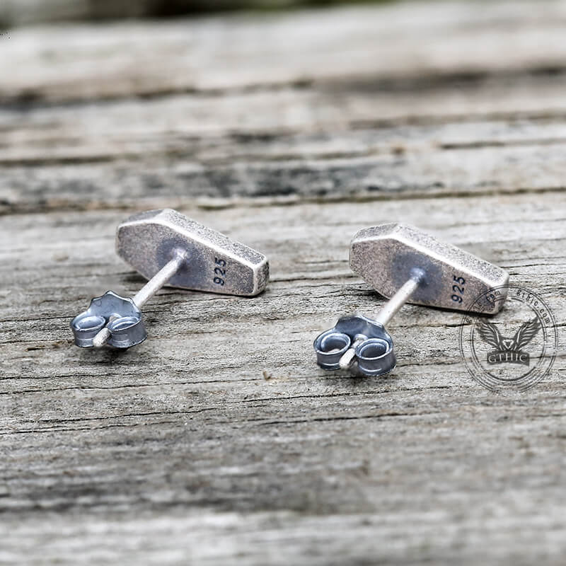 Gothic Coffin Cross Stud Earring in Sterling Silver