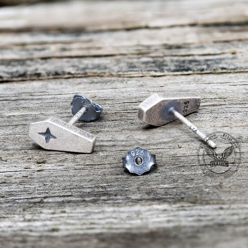 Gothic Coffin Cross Stud Earring in Sterling Silver