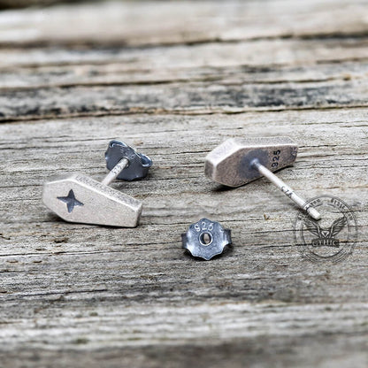 Gothic Coffin Cross Stud Earring in Sterling Silver