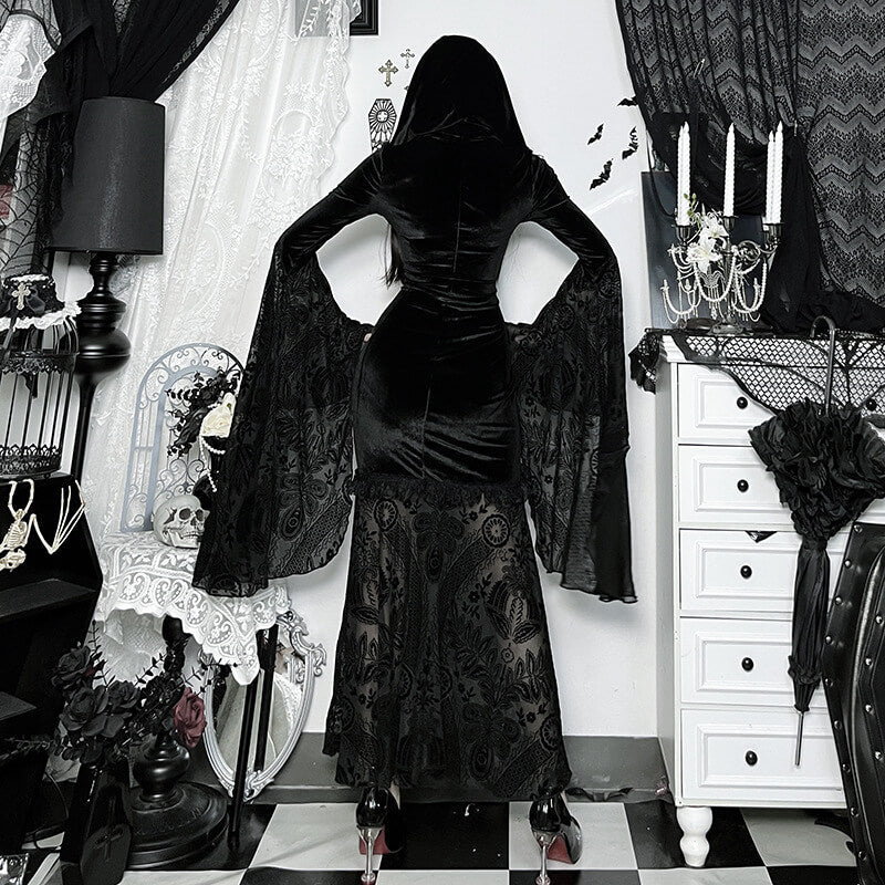Gothic Cosplay Halloween Trumpet Sleeve Hip Cloak Dress