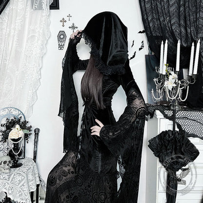 Gothic Cosplay Halloween Trumpet Sleeve Hip Cloak Dress