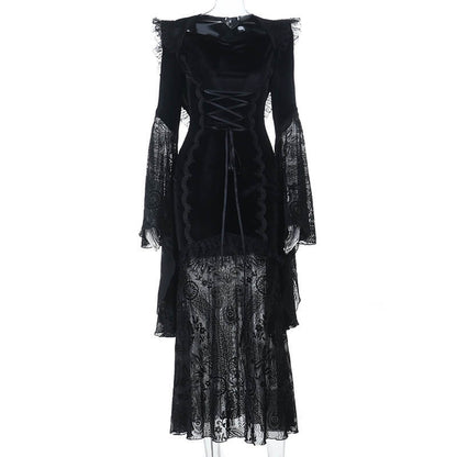 Gothic Cosplay Halloween Trumpet Sleeve Hip Cloak Dress