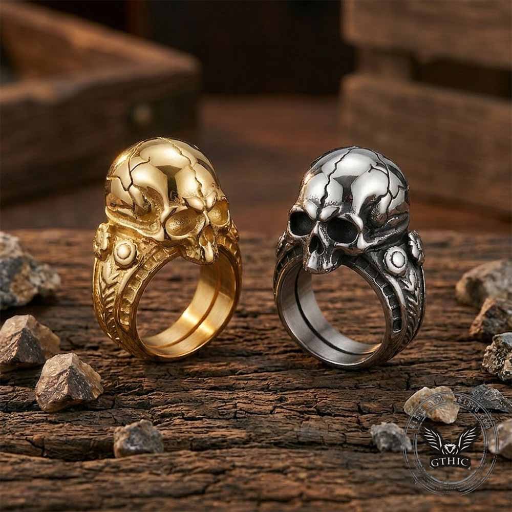 Gothic Cracked Skull Head Stainless Steel Ring