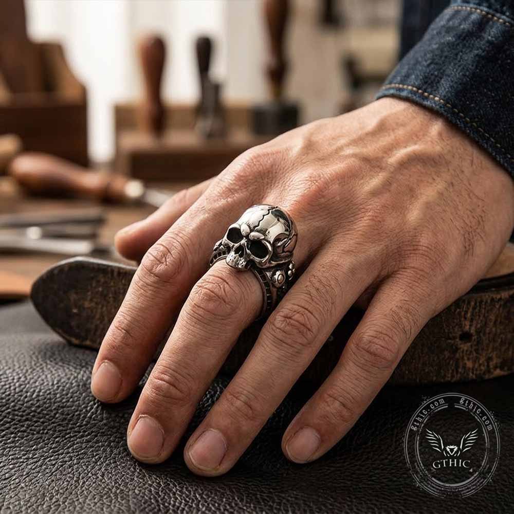 Gothic Cracked Skull Head Stainless Steel Ring