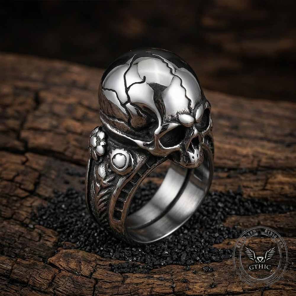 Gothic Cracked Skull Head Stainless Steel Ring