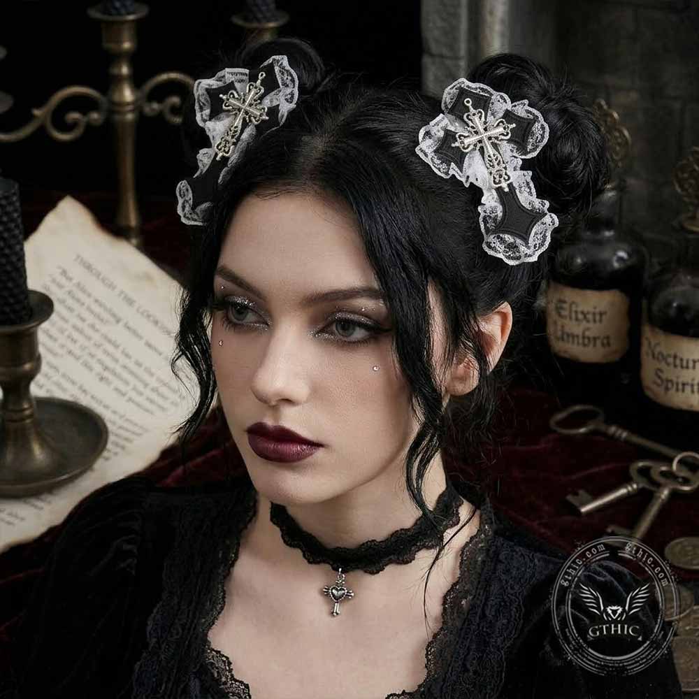 Gothic Cross Lace Fabric Alloy Y2K Hair Clips