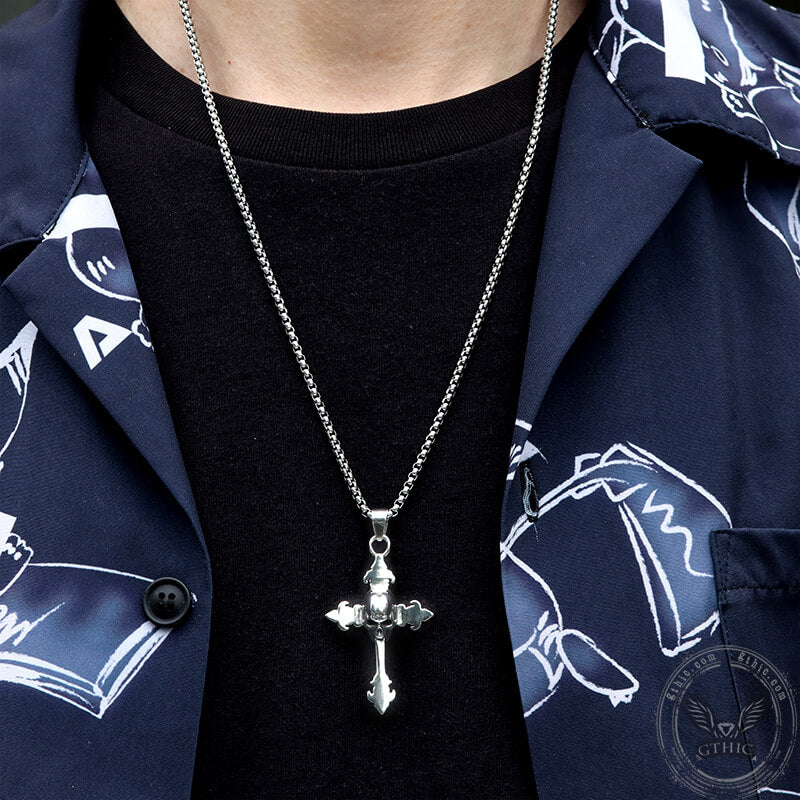 Gothic Cross Skull Pendant in Stainless Steel