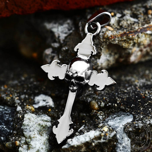 Gothic Cross Skull Pendant in Stainless Steel