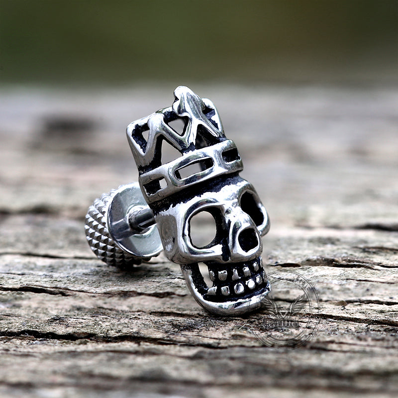 Gothic Crown Skull Head Stud Earrings in Stainless Steel