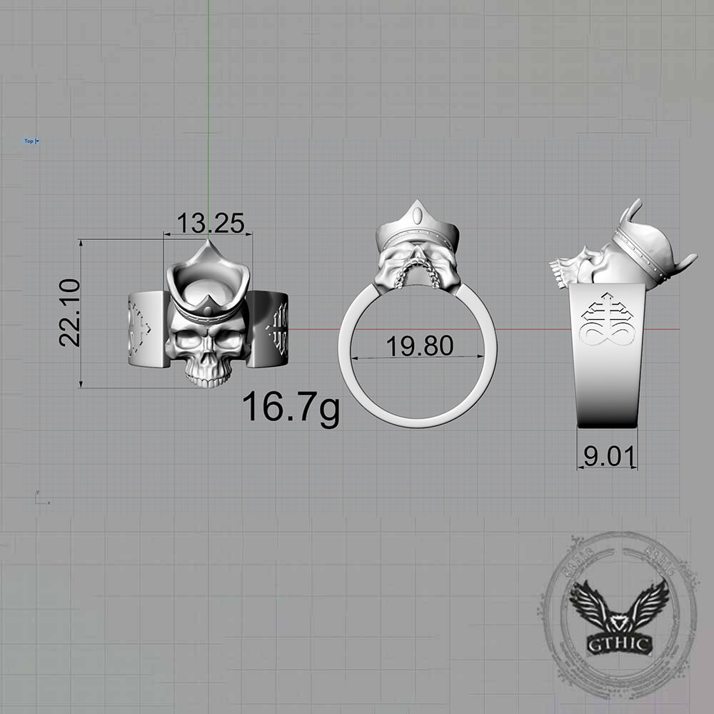 Gothic Crown Skull Leviathan Cross Sterling Silver Ring