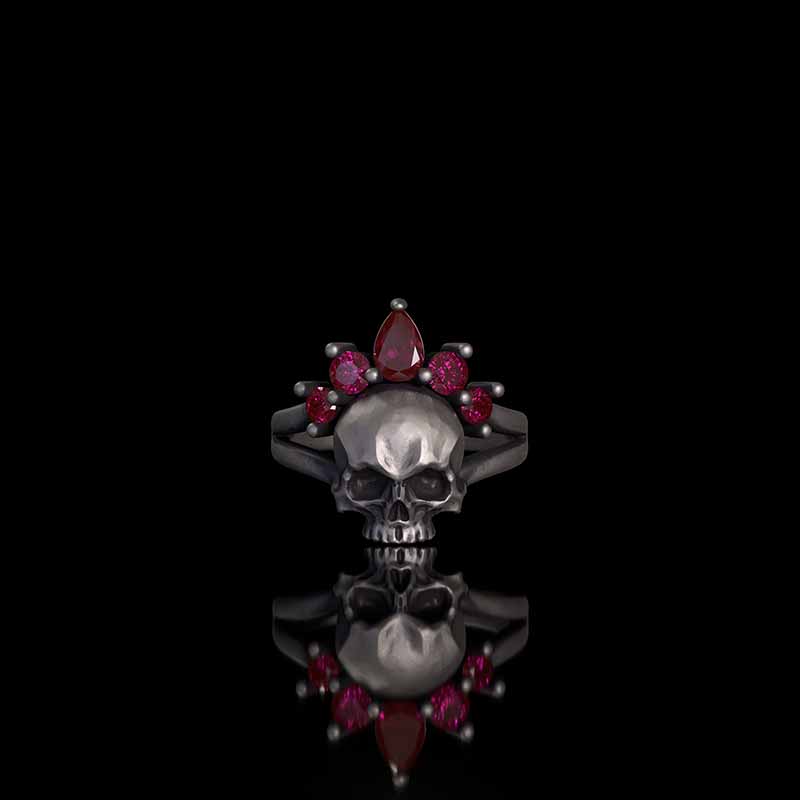 Gothic Crown Skull Sterling Silver Zircon Ring