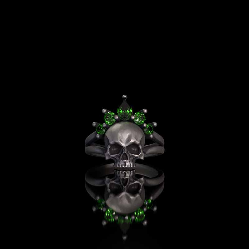 Gothic Crown Skull Sterling Silver Zircon Ring