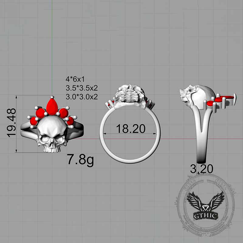 Gothic Crown Skull Sterling Silver Zircon Ring