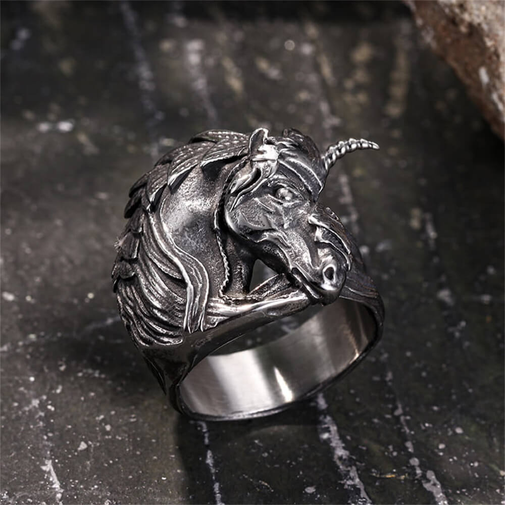 Gothic Dark Style Unicorn Ring in Stainless Steel