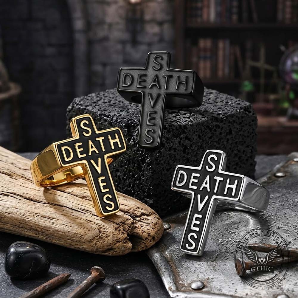 Gothic Death Saves Cross Ring in Stainless Steel