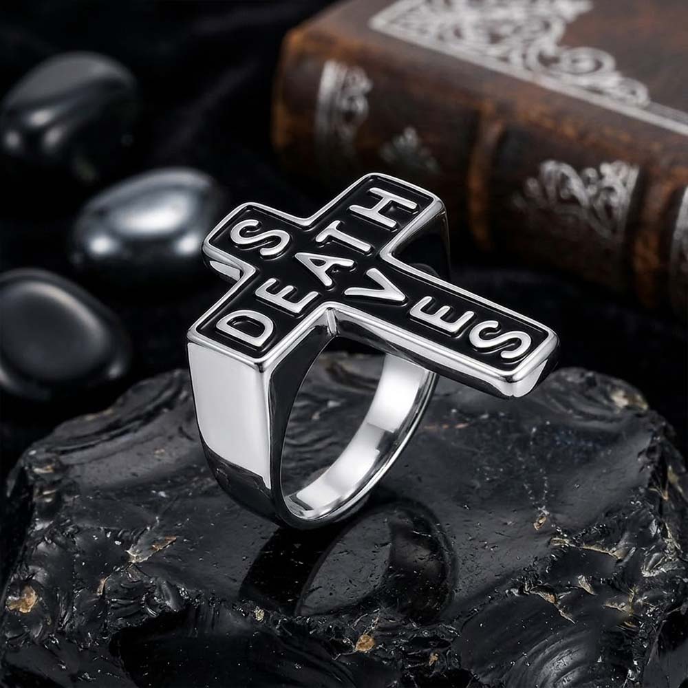Gothic Death Saves Cross Ring in Stainless Steel