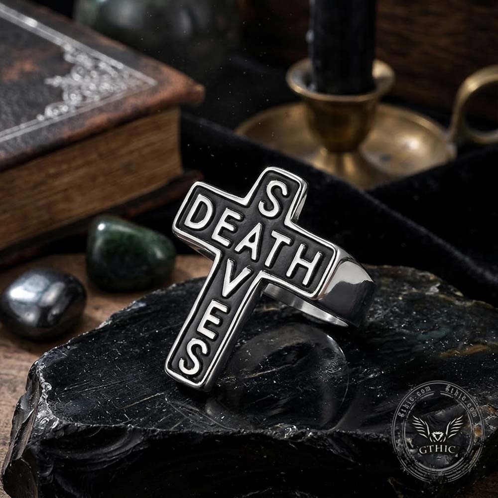 Gothic Death Saves Cross Ring in Stainless Steel