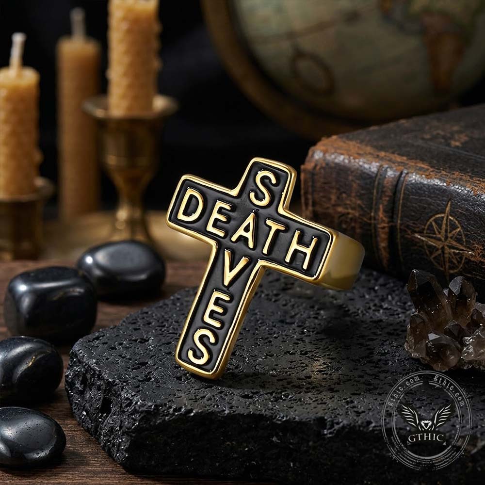 Gothic Death Saves Cross Ring in Stainless Steel