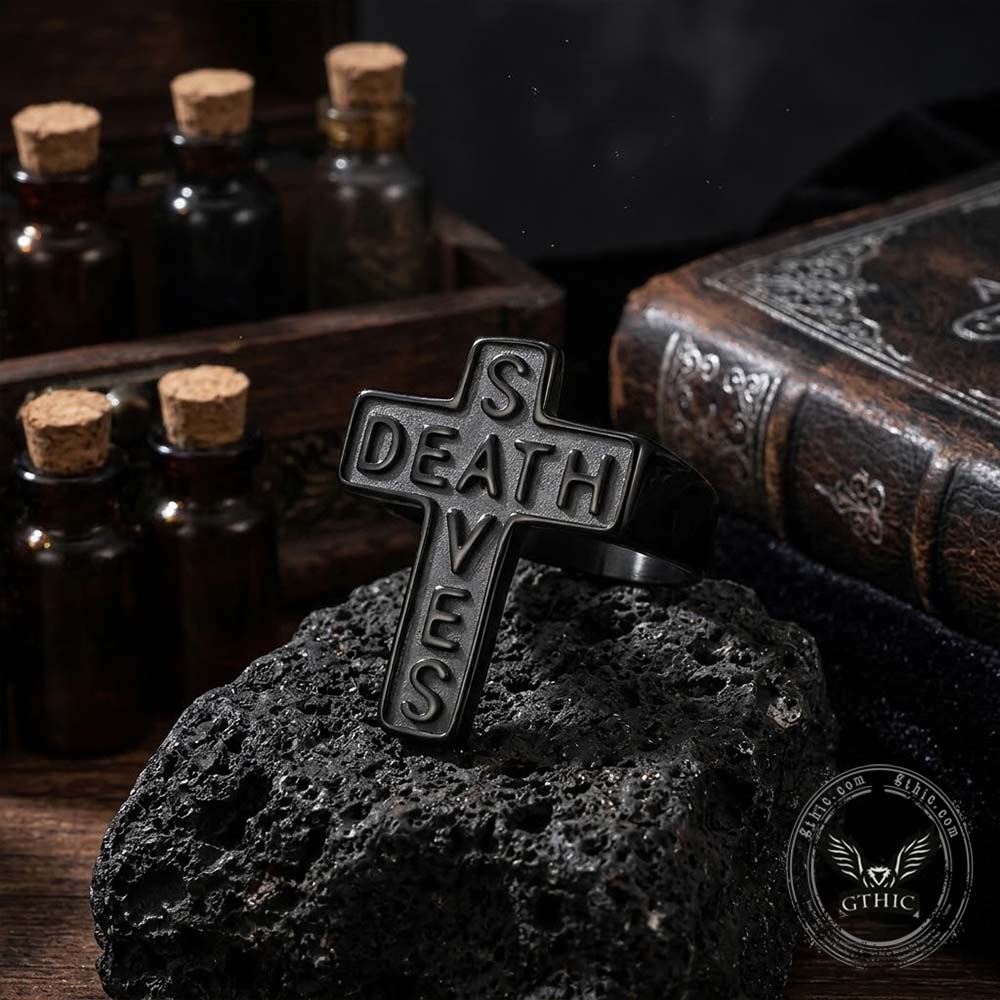 Gothic Death Saves Cross Ring in Stainless Steel