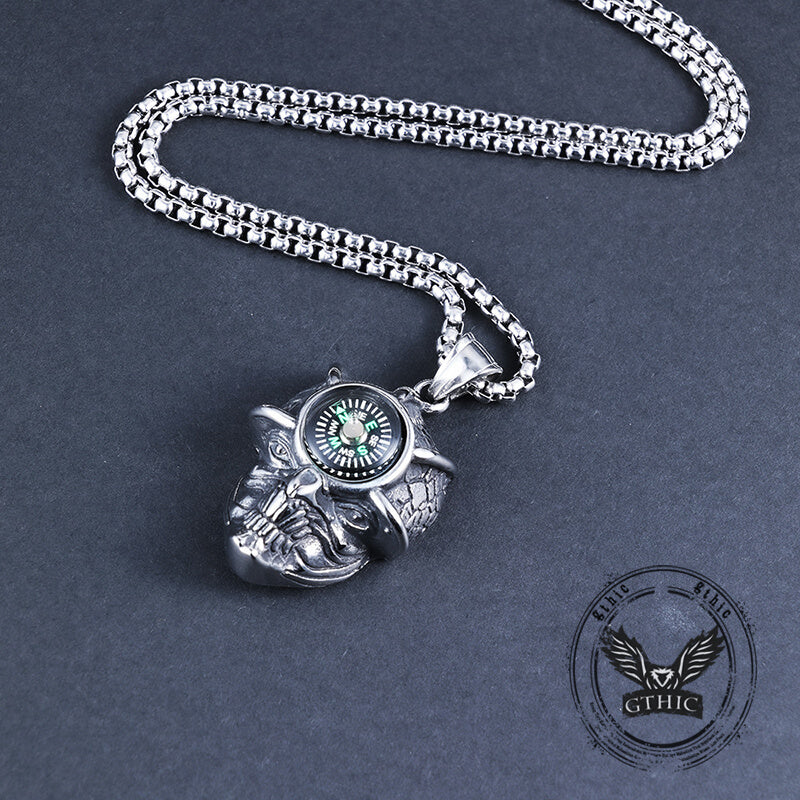 Gothic Demon Eye Compass Skull Pendant in Stainless Steel