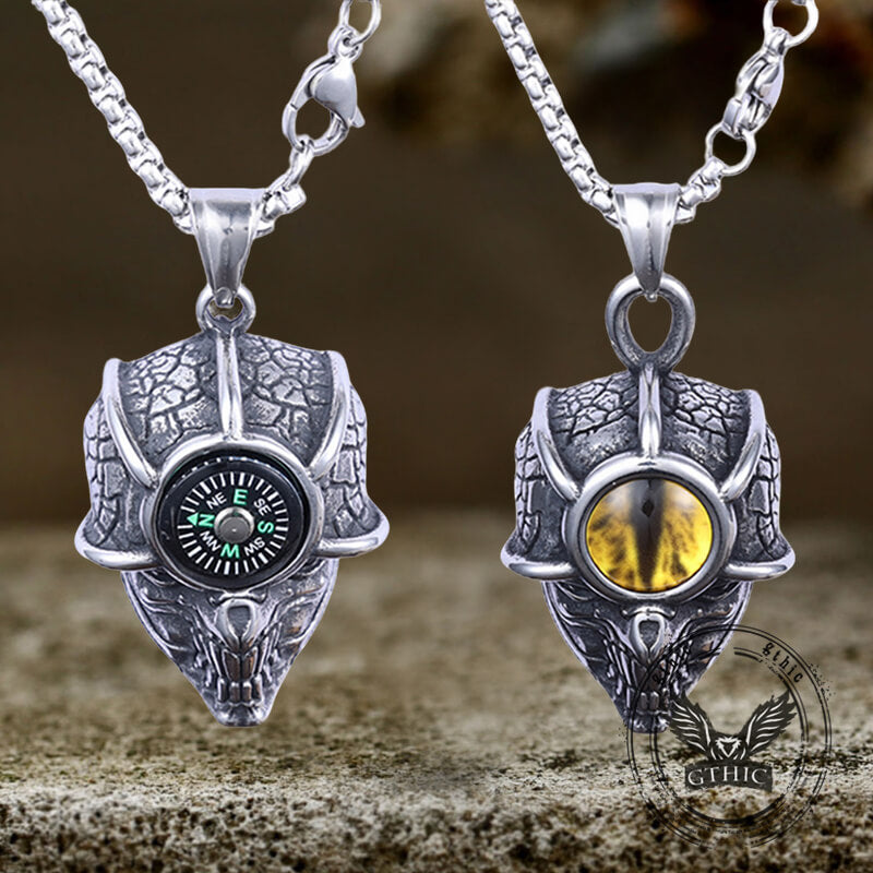 Gothic Demon Eye Compass Skull Pendant in Stainless Steel