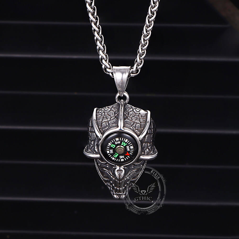 Gothic Demon Eye Compass Skull Pendant in Stainless Steel