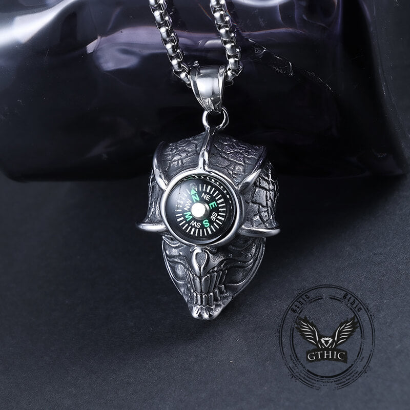 Gothic Demon Eye Compass Skull Pendant in Stainless Steel
