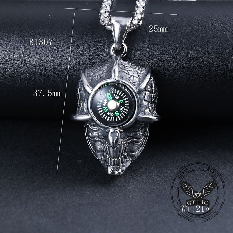 Gothic Demon Eye Compass Skull Pendant in Stainless Steel