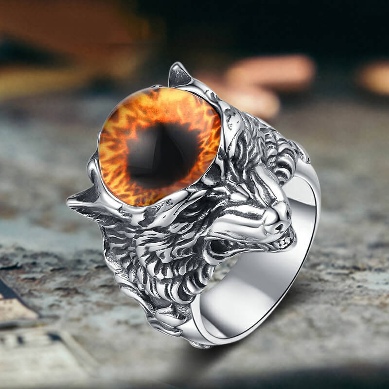 Gothic Devil Eye Fierce Wolf Ring in Stainless Steel
