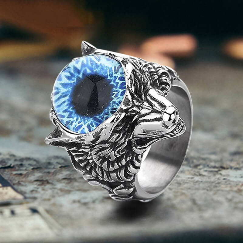 Gothic Devil Eye Fierce Wolf Ring in Stainless Steel