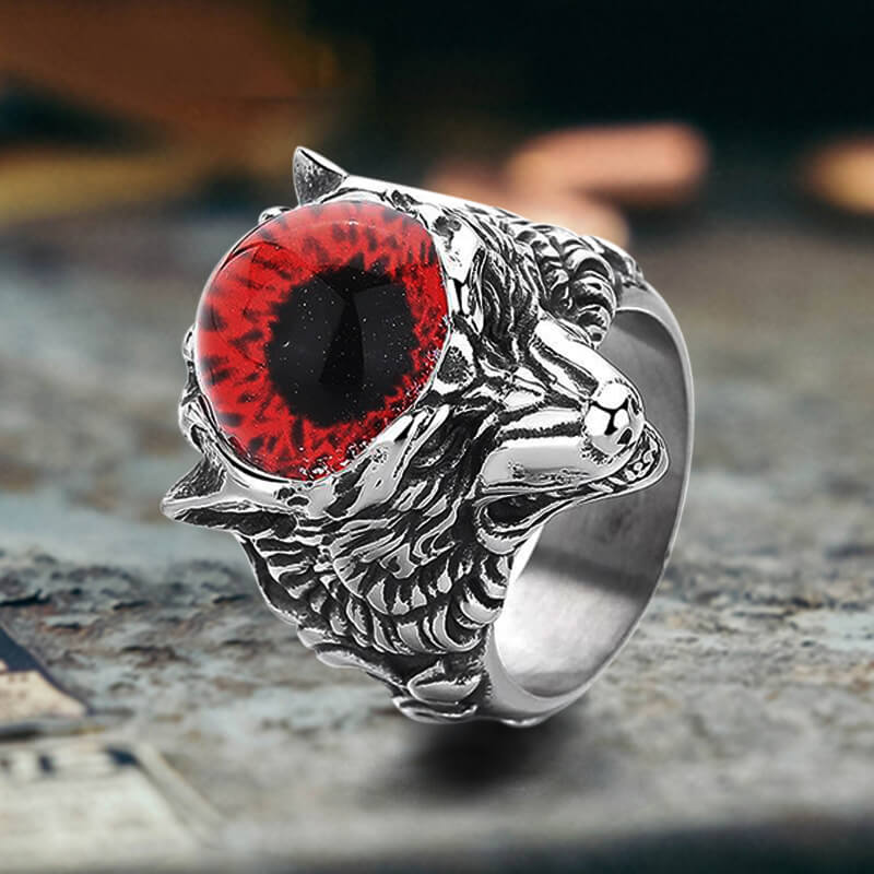 Gothic Devil Eye Fierce Wolf Ring in Stainless Steel