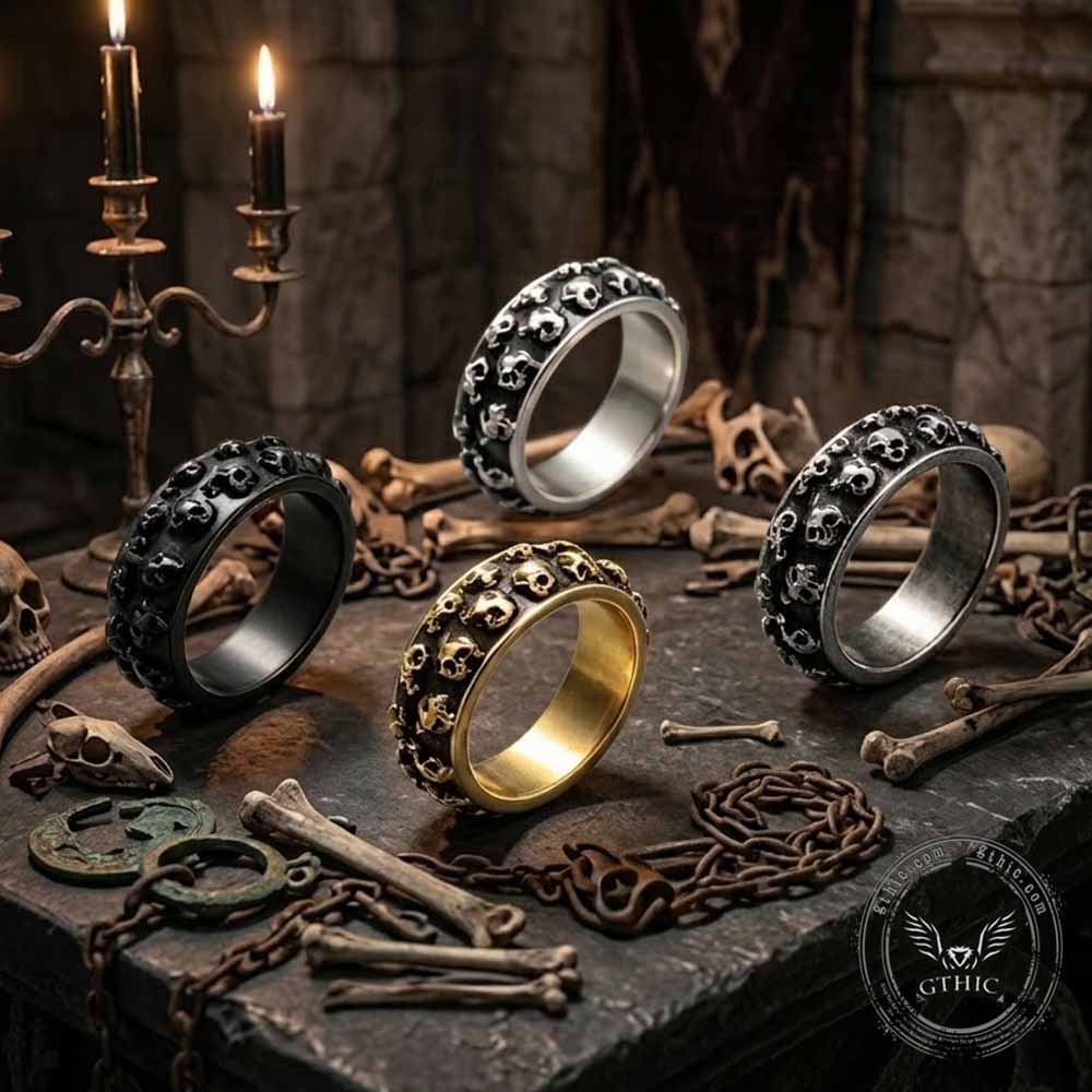 Gothic Double-Row Skull Stainless Steel Ring
