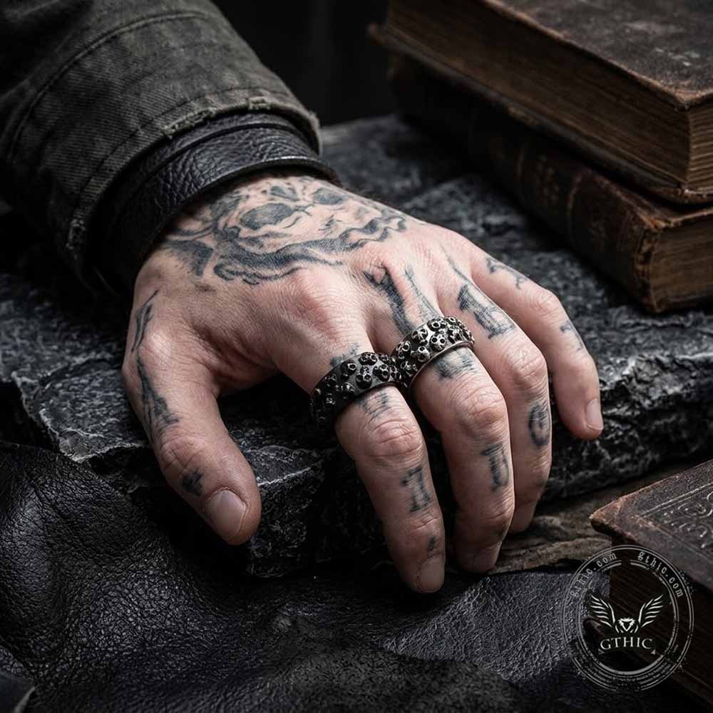Gothic Double-Row Skull Stainless Steel Ring