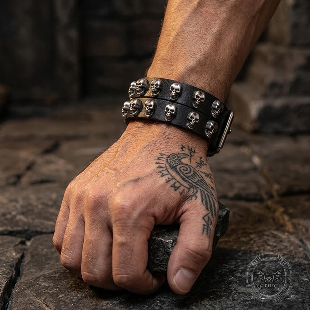 Gothic Double-Strand Alloy Skull PU Leather Bracelet