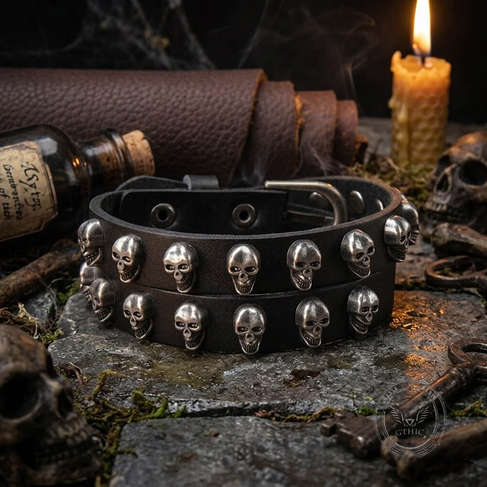 Gothic Double-Strand Alloy Skull PU Leather Bracelet