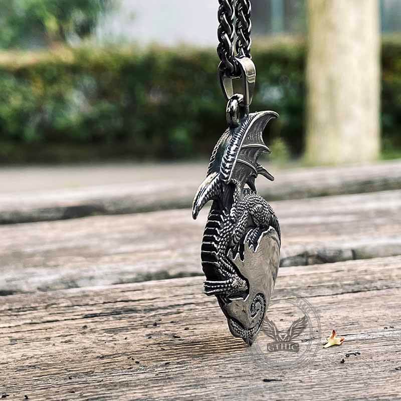 Gothic Dragon Heart Pendant in Stainless Steel