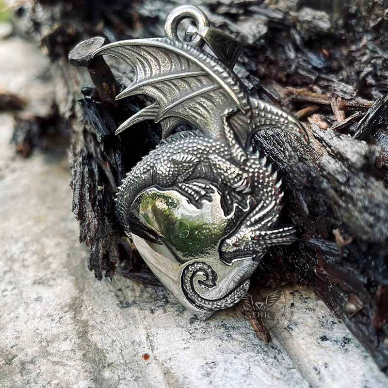 Gothic Dragon Heart Pendant in Stainless Steel