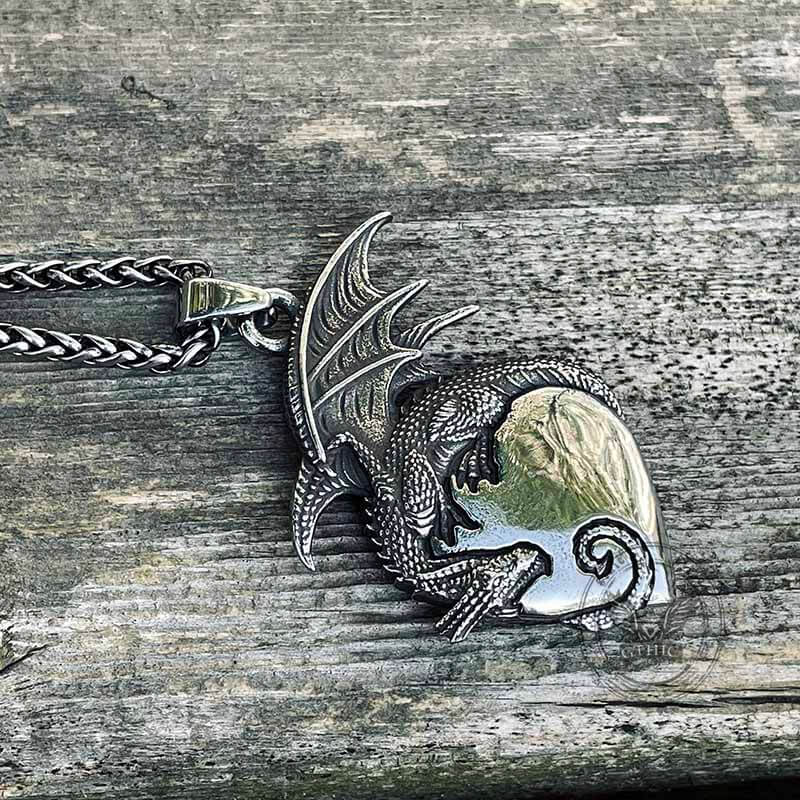 Gothic Dragon Heart Pendant in Stainless Steel
