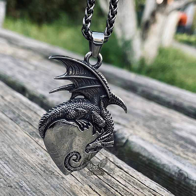 Gothic Dragon Heart Pendant in Stainless Steel